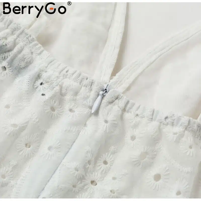 BerryGo White pearls sexy women summer dress 2019 Hollow out embroidery bodycon cotton dress Evening party solid long vestidos 23