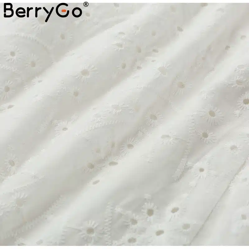 BerryGo White pearls sexy women summer dress 2019 Hollow out embroidery bodycon cotton dress Evening party solid long vestidos 24