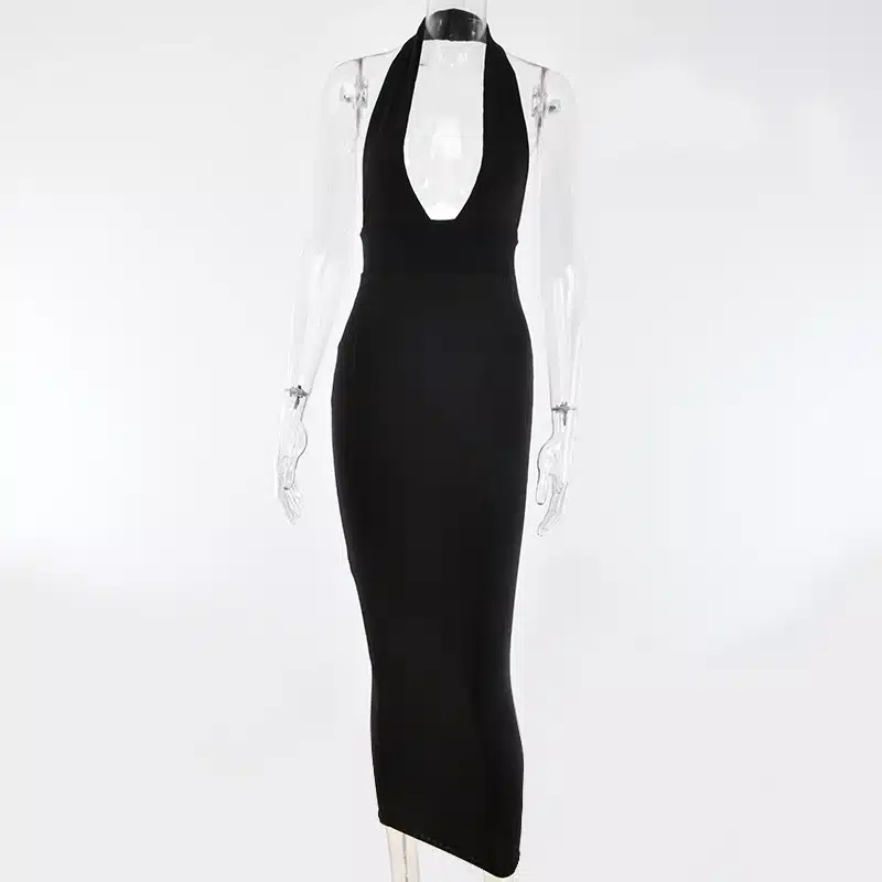 Articat Halter Backless Sexy Knitted Pencil Dress Women White Off Shoulder Long Bodycon Party Dress Elegant Summer Dress 2019 17