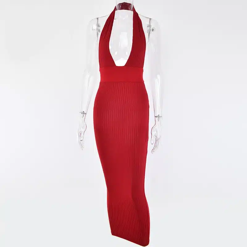 Articat Halter Backless Sexy Knitted Pencil Dress Women White Off Shoulder Long Bodycon Party Dress Elegant Summer Dress 2019 21