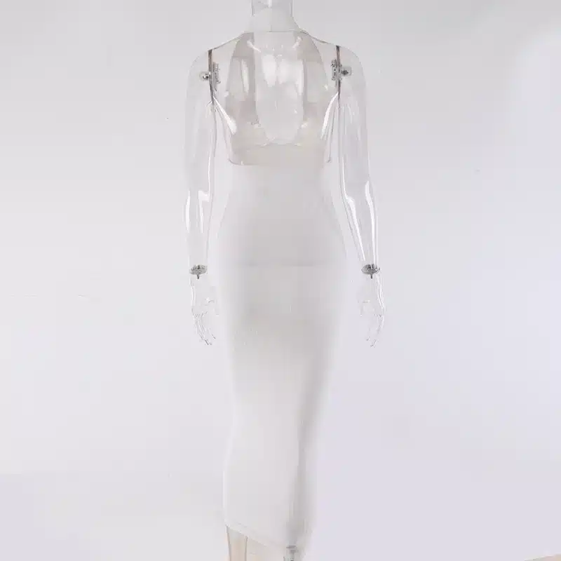 Articat Halter Backless Sexy Knitted Pencil Dress Women White Off Shoulder Long Bodycon Party Dress Elegant Summer Dress 2019 27