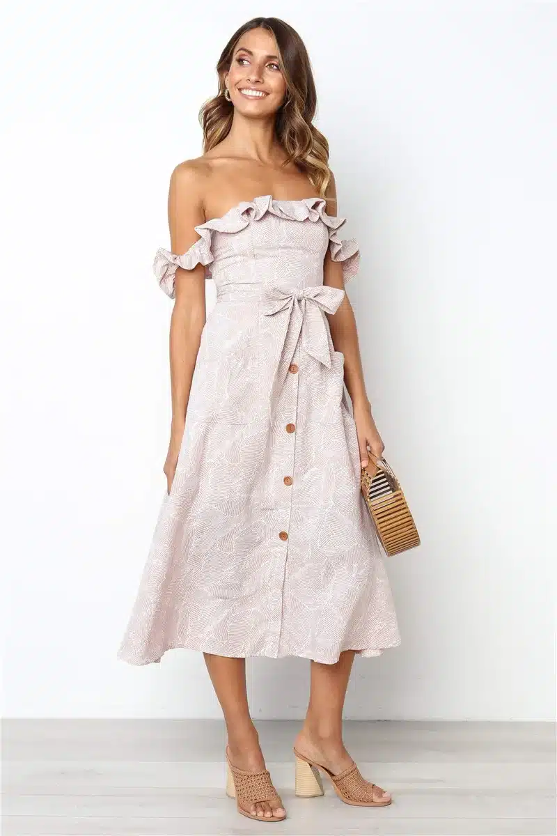 Backless Sexy Women Summer Dress 2019 Ruffles Off Shoulder Beach Dress Buttons Strapless Long Sundress Boho Midi Dress Ladies 11