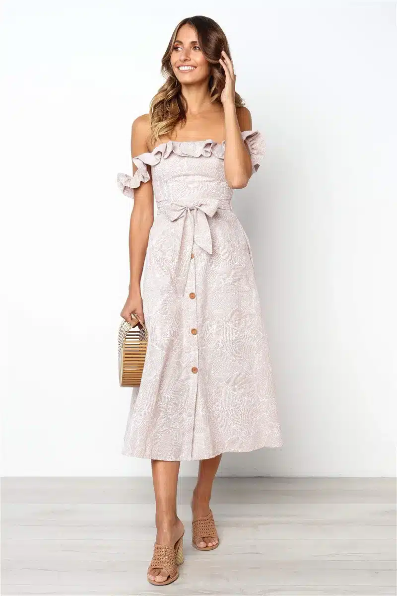 Backless Sexy Women Summer Dress 2019 Ruffles Off Shoulder Beach Dress Buttons Strapless Long Sundress Boho Midi Dress Ladies 12