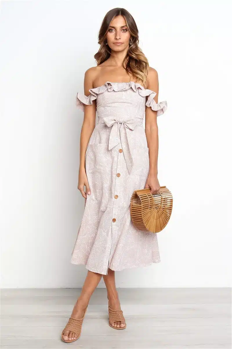 Backless Sexy Women Summer Dress 2019 Ruffles Off Shoulder Beach Dress Buttons Strapless Long Sundress Boho Midi Dress Ladies 13
