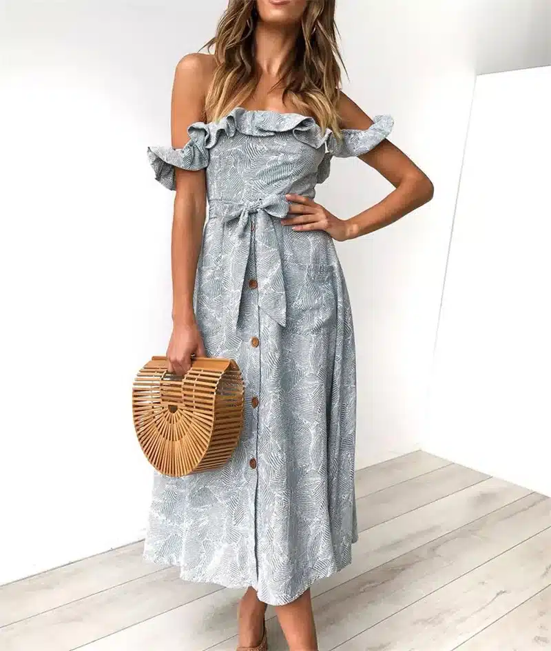 Backless Sexy Women Summer Dress 2019 Ruffles Off Shoulder Beach Dress Buttons Strapless Long Sundress Boho Midi Dress Ladies 18