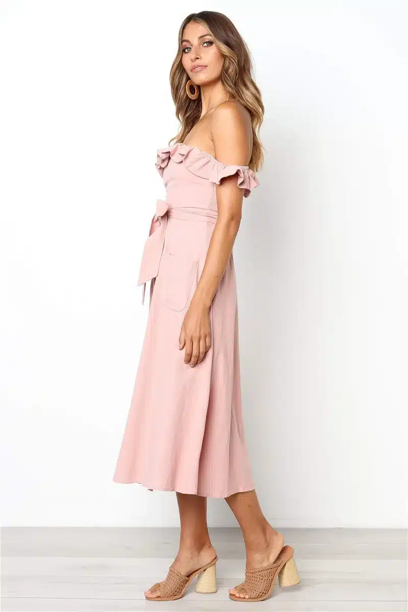Backless Sexy Women Summer Dress 2019 Ruffles Off Shoulder Beach Dress Buttons Strapless Long Sundress Boho Midi Dress Ladies 23