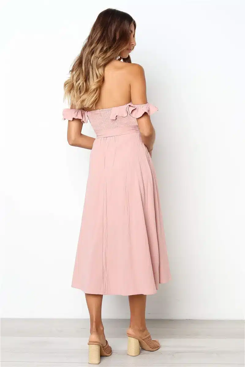 Backless Sexy Women Summer Dress 2019 Ruffles Off Shoulder Beach Dress Buttons Strapless Long Sundress Boho Midi Dress Ladies 24