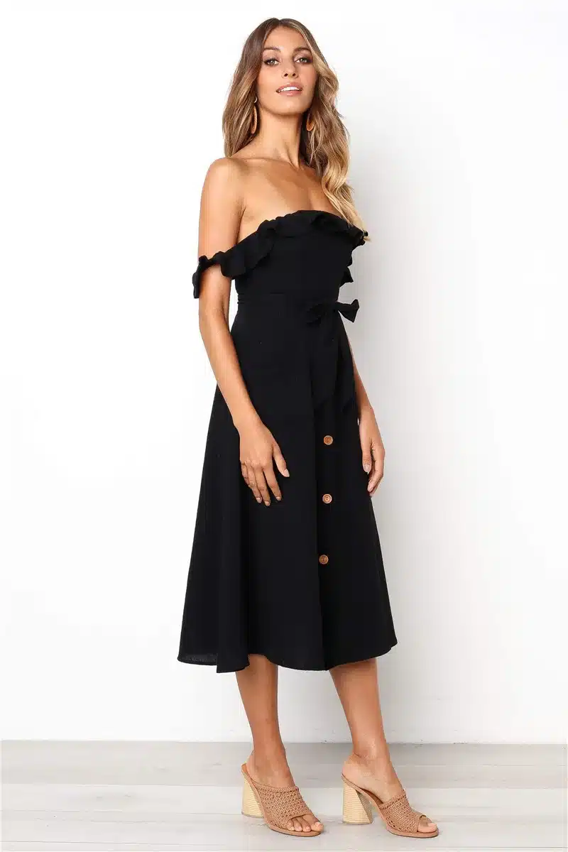 Backless Sexy Women Summer Dress 2019 Ruffles Off Shoulder Beach Dress Buttons Strapless Long Sundress Boho Midi Dress Ladies 30