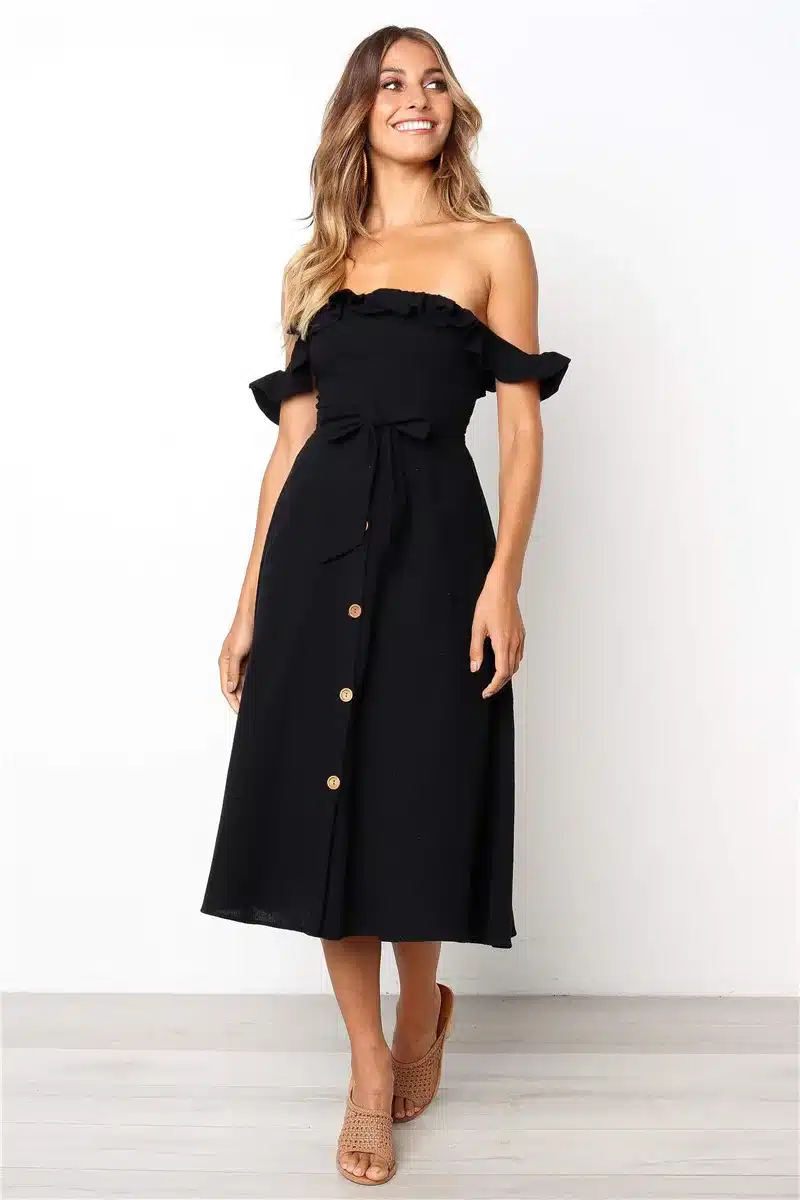 Backless Sexy Women Summer Dress 2019 Ruffles Off Shoulder Beach Dress Buttons Strapless Long Sundress Boho Midi Dress Ladies 32