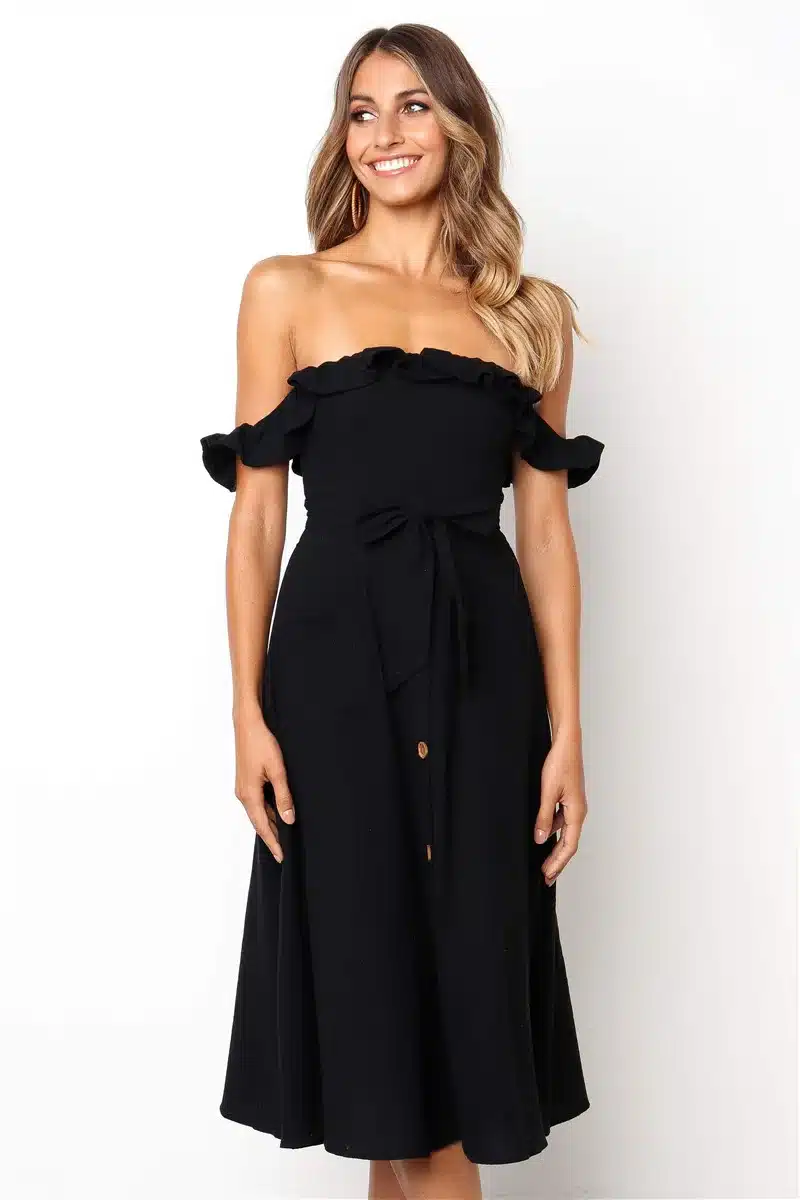 Backless Sexy Women Summer Dress 2019 Ruffles Off Shoulder Beach Dress Buttons Strapless Long Sundress Boho Midi Dress Ladies 33