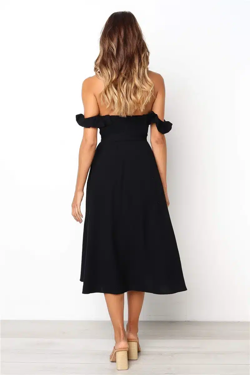 Backless Sexy Women Summer Dress 2019 Ruffles Off Shoulder Beach Dress Buttons Strapless Long Sundress Boho Midi Dress Ladies 34