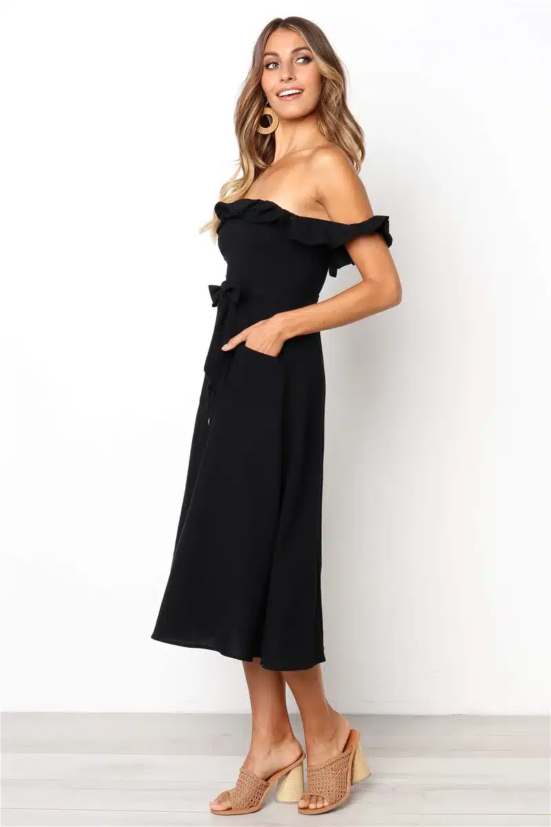 Backless Sexy Women Summer Dress 2019 Ruffles Off Shoulder Beach Dress Buttons Strapless Long Sundress Boho Midi Dress Ladies 35