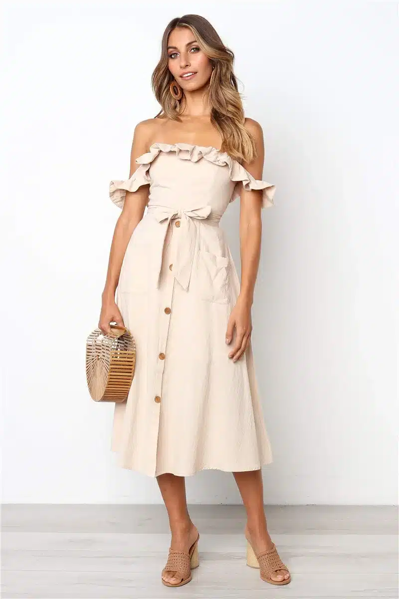Backless Sexy Women Summer Dress 2019 Ruffles Off Shoulder Beach Dress Buttons Strapless Long Sundress Boho Midi Dress Ladies 41