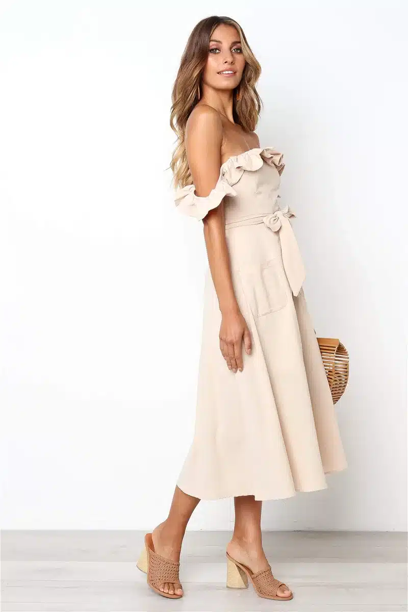 Backless Sexy Women Summer Dress 2019 Ruffles Off Shoulder Beach Dress Buttons Strapless Long Sundress Boho Midi Dress Ladies 42