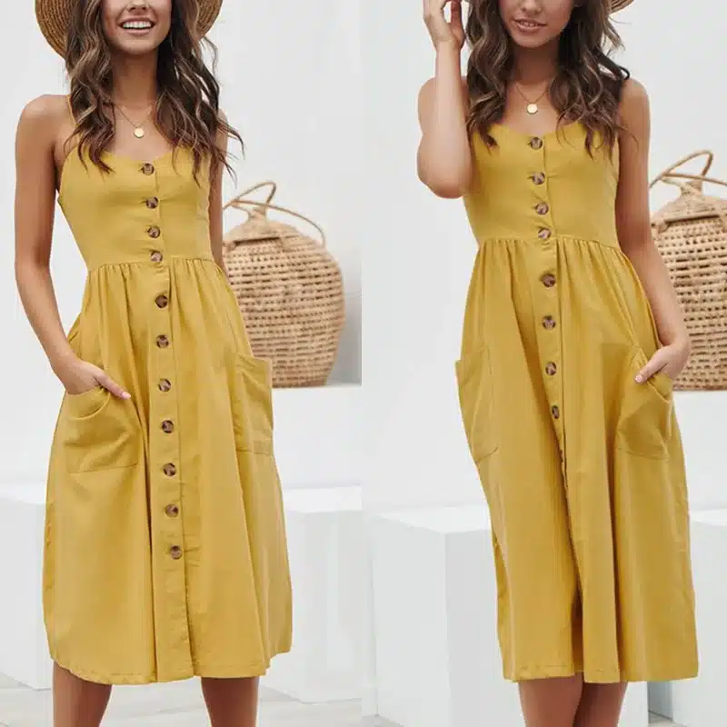 BEFORW Women Summer Dress 2019 Sexy Straps Bohemian Floral Tunic Beach Dress Sundress Pocket Red Dresses Female 11