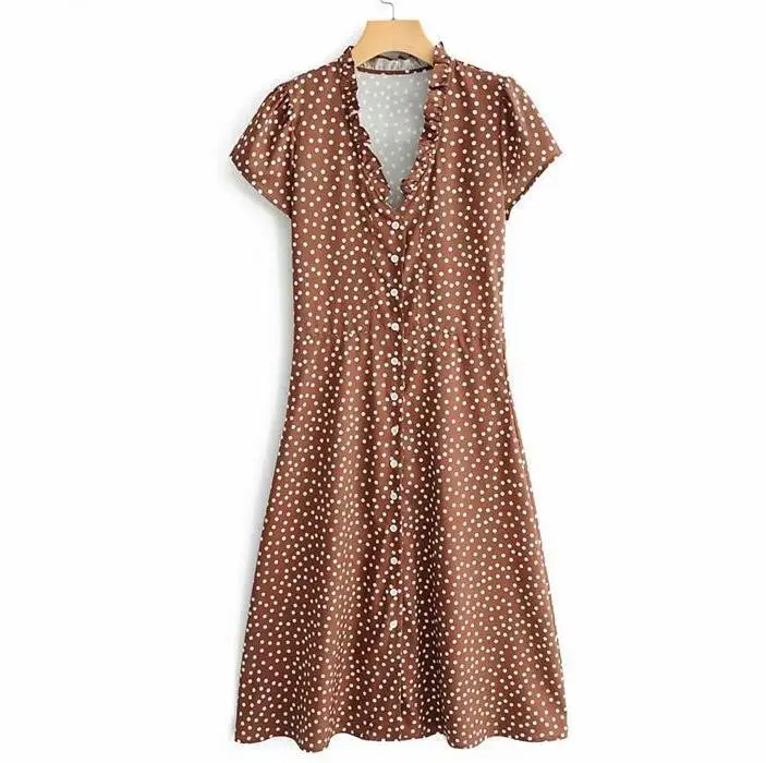 Women Summer Dress 2019 Polka Dot Printing Long Dress Women Ruffles V Neck Vacation Sundress Short Sleeve Slim Vestidos 9