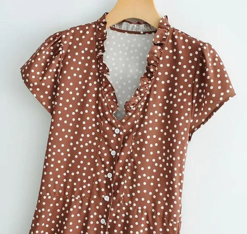 Women Summer Dress 2019 Polka Dot Printing Long Dress Women Ruffles V Neck Vacation Sundress Short Sleeve Slim Vestidos 10