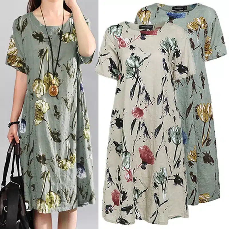 Plus Size Summer Dress Celmia 2019 Women Vintage Floral Print Midi Dresses Short Sleeve Beach Sundress Casual Loose Vestidos 5XL 12