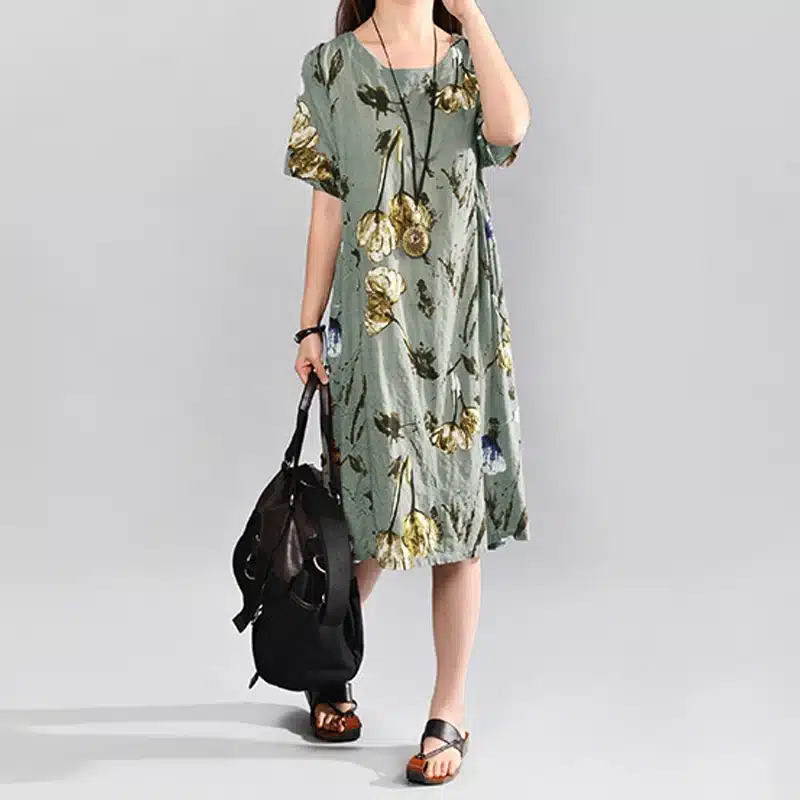 Plus Size Summer Dress Celmia 2019 Women Vintage Floral Print Midi Dresses Short Sleeve Beach Sundress Casual Loose Vestidos 5XL 15