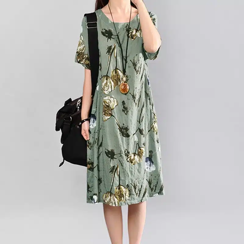 Plus Size Summer Dress Celmia 2019 Women Vintage Floral Print Midi Dresses Short Sleeve Beach Sundress Casual Loose Vestidos 5XL 16