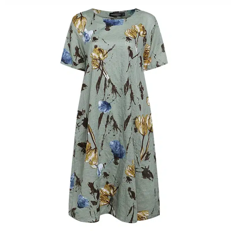 Plus Size Summer Dress Celmia 2019 Women Vintage Floral Print Midi Dresses Short Sleeve Beach Sundress Casual Loose Vestidos 5XL 17