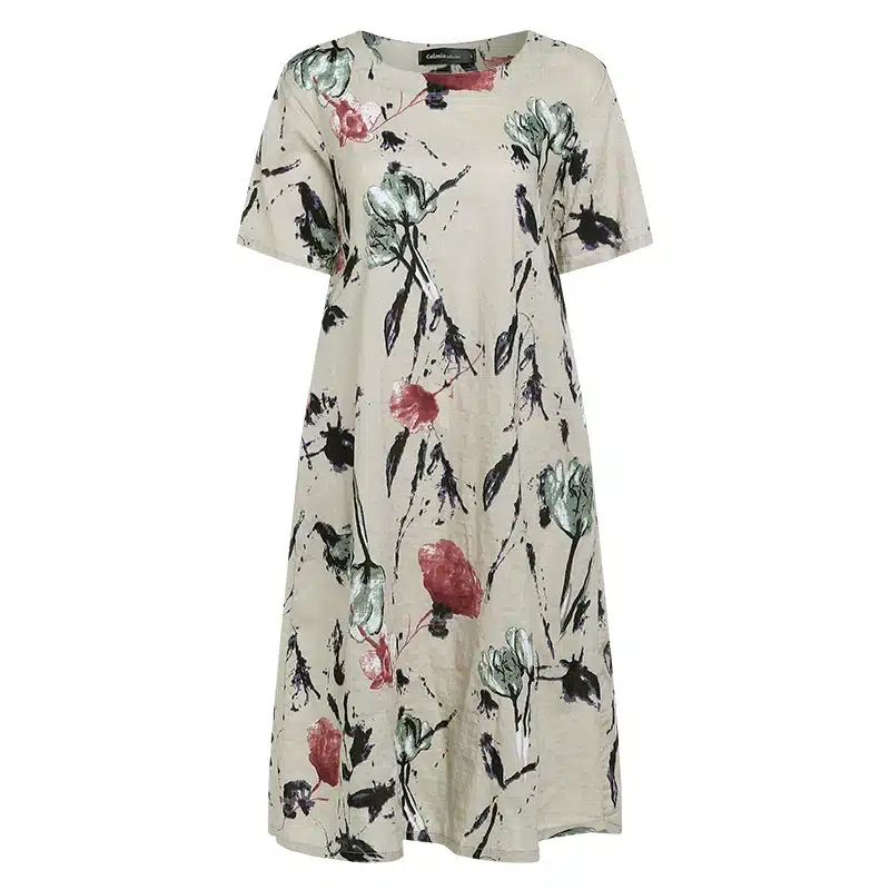 Plus Size Summer Dress Celmia 2019 Women Vintage Floral Print Midi Dresses Short Sleeve Beach Sundress Casual Loose Vestidos 5XL 19