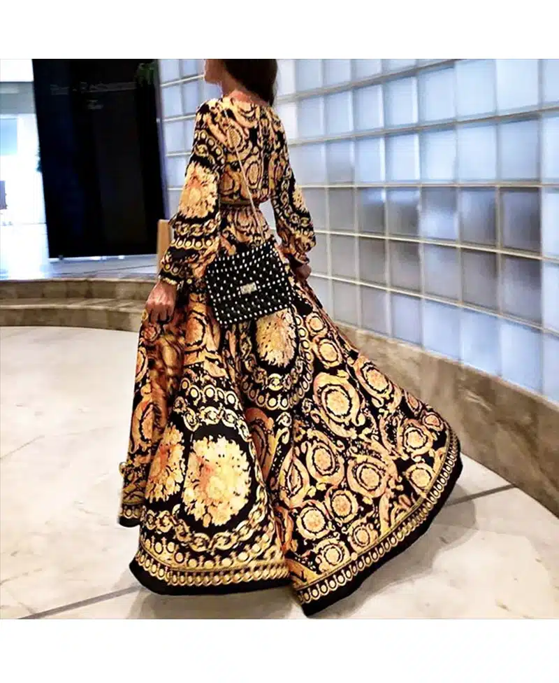 Glamaker Vintage split sexy boho dress Women summer elegant print maxi dress long sleeve paisley 2019 long robe party club dress 17