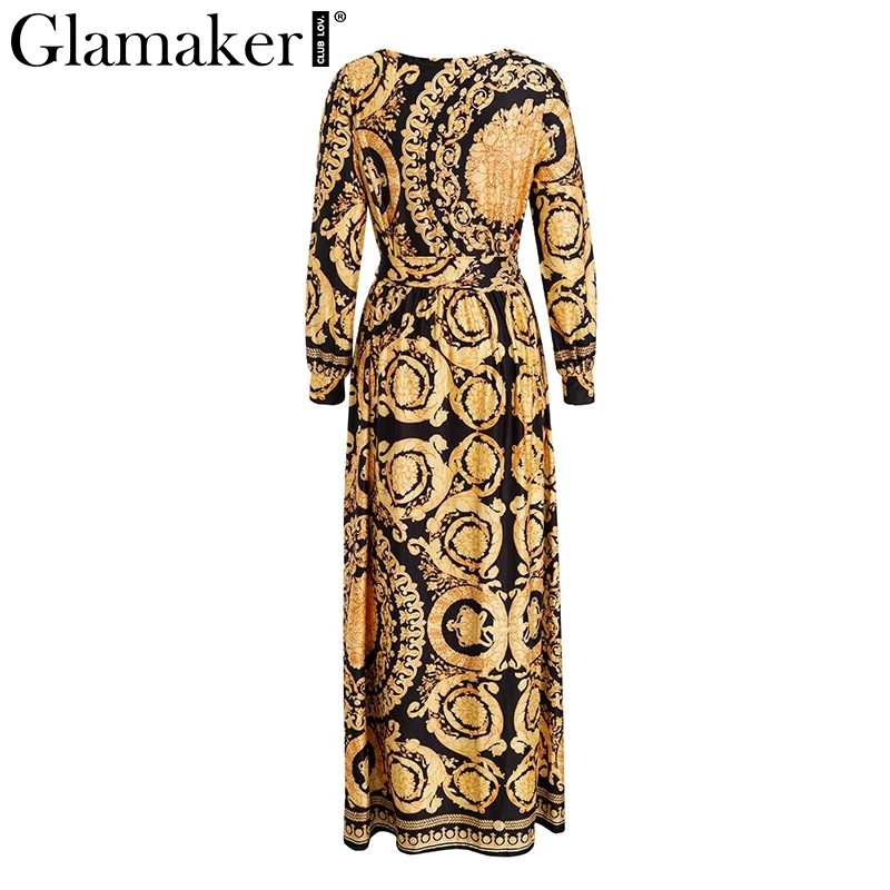 Glamaker Vintage split sexy boho dress Women summer elegant print maxi dress long sleeve paisley 2019 long robe party club dress 20
