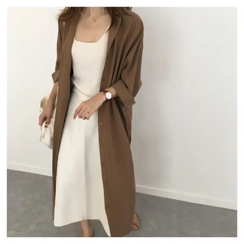 2019 Ladies Commute Casual Shirt Dress Summer Autumn Notched Collar Long Sleeve Sashed Single Breasted Solid Women Dresses CC132 1