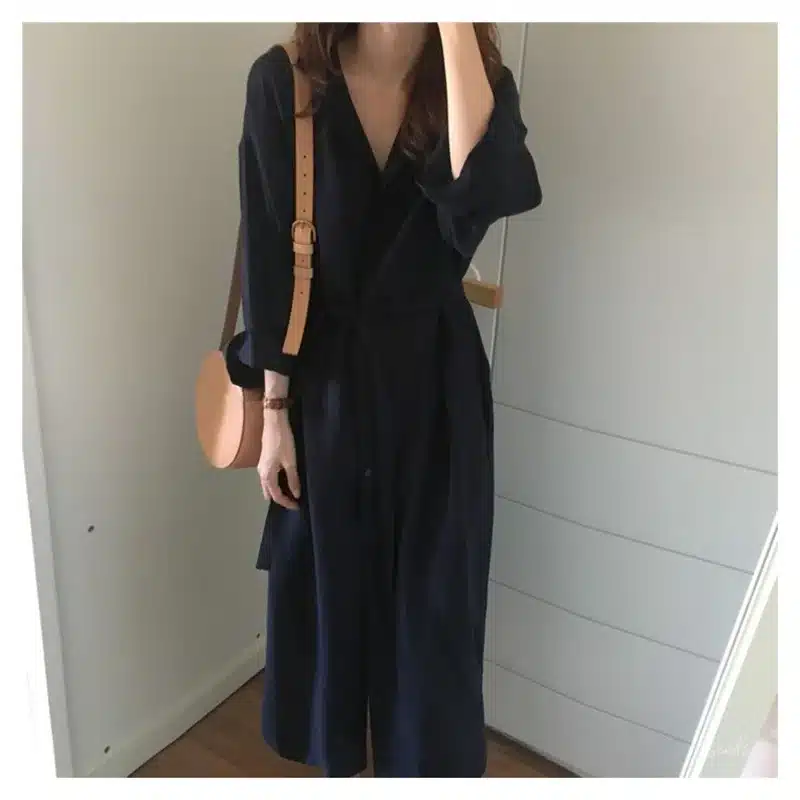 2019 Ladies Commute Casual Shirt Dress Summer Autumn Notched Collar Long Sleeve Sashed Single Breasted Solid Women Dresses CC132 13