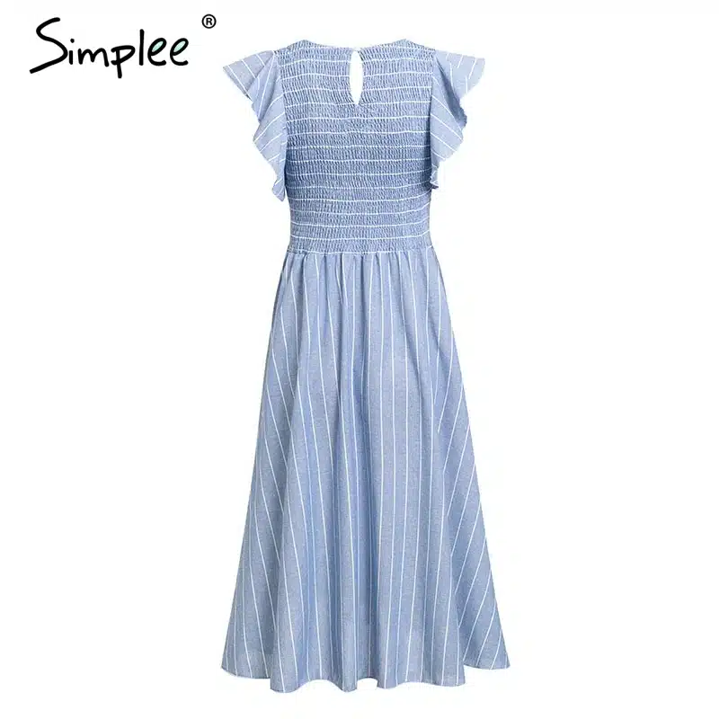 Simplee Vintage striped women long dress Ruffle linen blue elegant summer dress 2019 Casual cotton fashion female beach vestidos 19