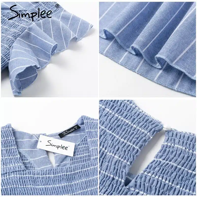 Simplee Vintage striped women long dress Ruffle linen blue elegant summer dress 2019 Casual cotton fashion female beach vestidos 20