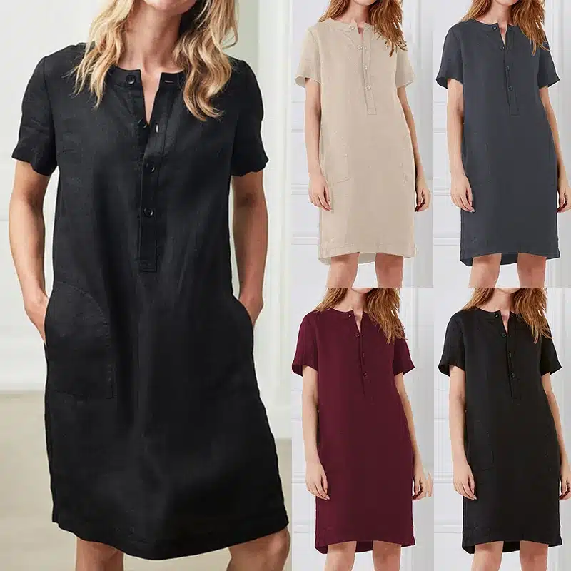 Summer Linen Dress 2019 Celmia Women Tunic Top Short Sleeve Shirt Button Female Vintage Casual Sundress Sarafans Vestidos S-5XL 4