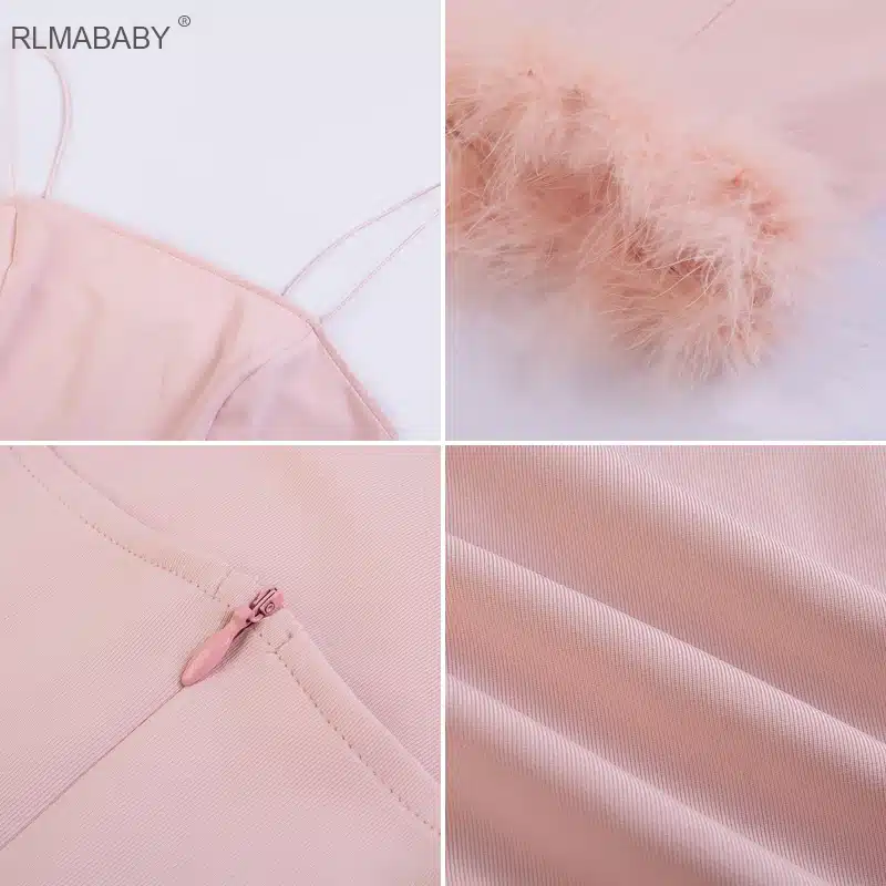 RLMABABAY Strapless Feather Patchwork Sexy Dress Spaghetti Strap Sleeveless Backless Bodycon Mini Dress 2019 Summer Party Dress 15