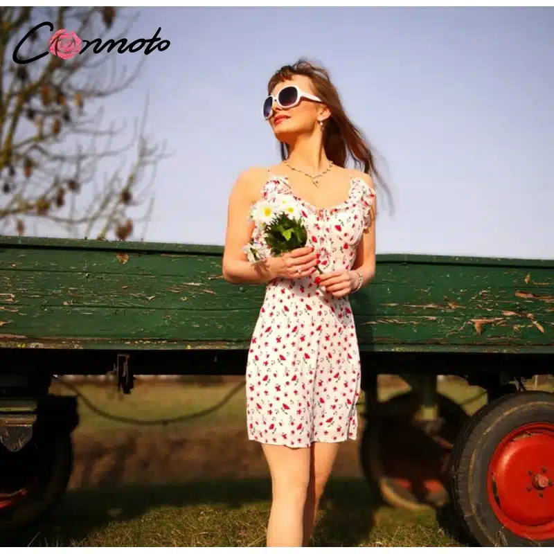 Conmoto Casual Floral Print Short Dress Women 2019 Summer Holiday Sexy Beach Chiffon Dress Dress Femme Lace Up Dress Vestidos 12