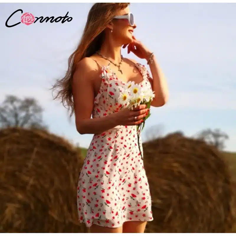 Conmoto Casual Floral Print Short Dress Women 2019 Summer Holiday Sexy Beach Chiffon Dress Dress Femme Lace Up Dress Vestidos 14