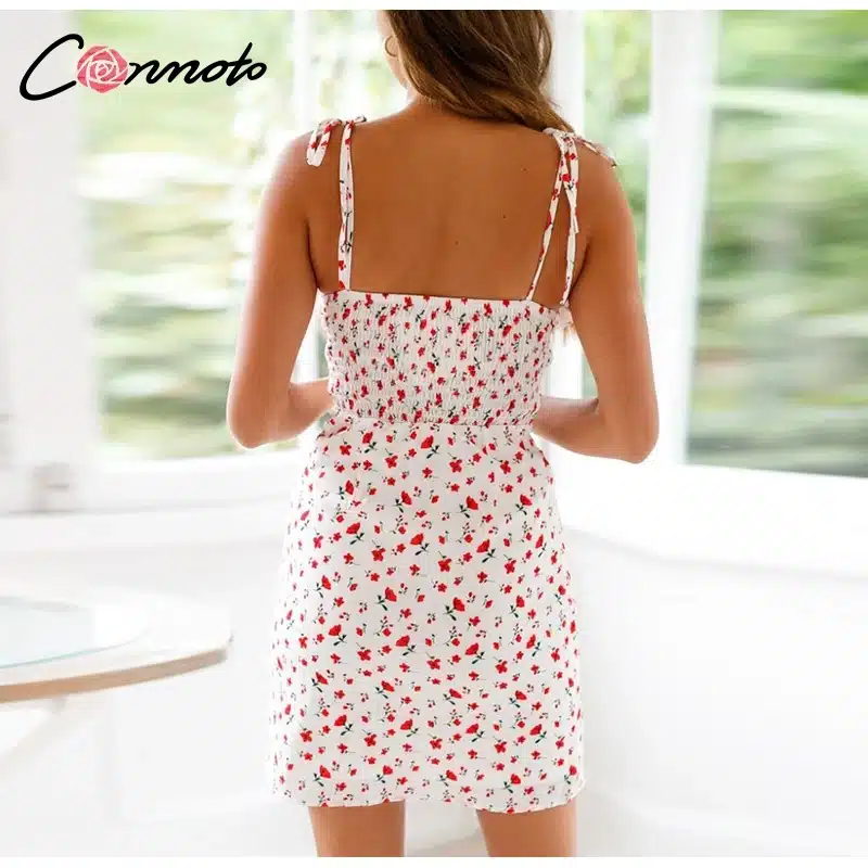 Conmoto Casual Floral Print Short Dress Women 2019 Summer Holiday Sexy Beach Chiffon Dress Dress Femme Lace Up Dress Vestidos 21