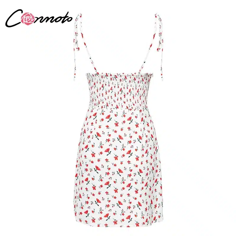 Conmoto Casual Floral Print Short Dress Women 2019 Summer Holiday Sexy Beach Chiffon Dress Dress Femme Lace Up Dress Vestidos 24