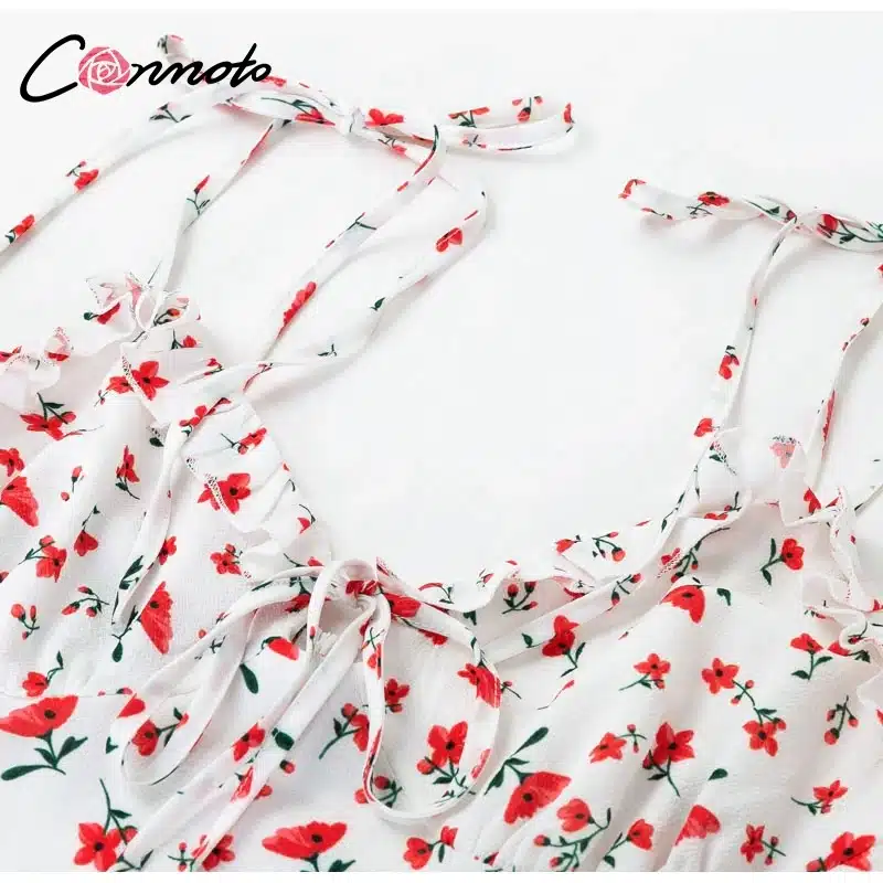 Conmoto Casual Floral Print Short Dress Women 2019 Summer Holiday Sexy Beach Chiffon Dress Dress Femme Lace Up Dress Vestidos 25