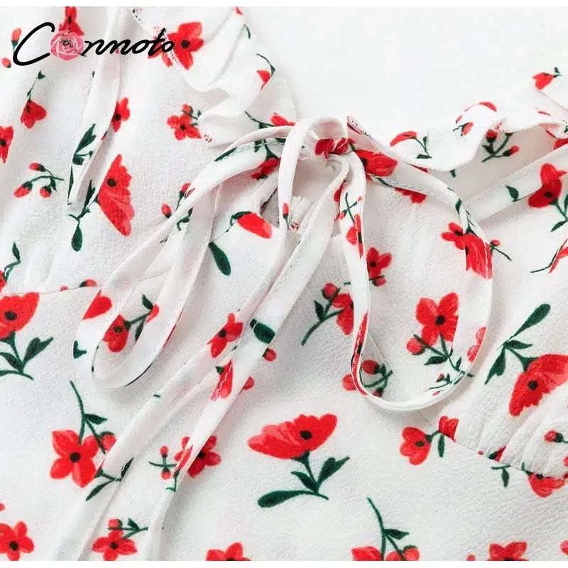 Conmoto Casual Floral Print Short Dress Women 2019 Summer Holiday Sexy Beach Chiffon Dress Dress Femme Lace Up Dress Vestidos 26