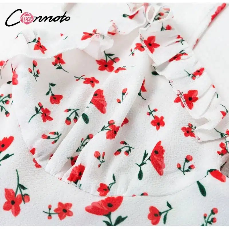 Conmoto Casual Floral Print Short Dress Women 2019 Summer Holiday Sexy Beach Chiffon Dress Dress Femme Lace Up Dress Vestidos 27
