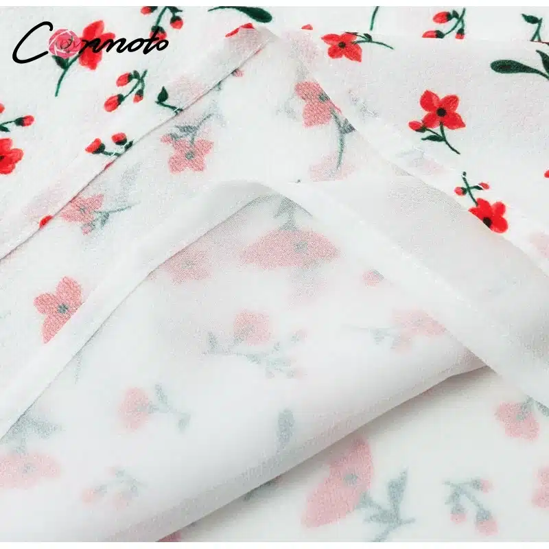 Conmoto Casual Floral Print Short Dress Women 2019 Summer Holiday Sexy Beach Chiffon Dress Dress Femme Lace Up Dress Vestidos 30