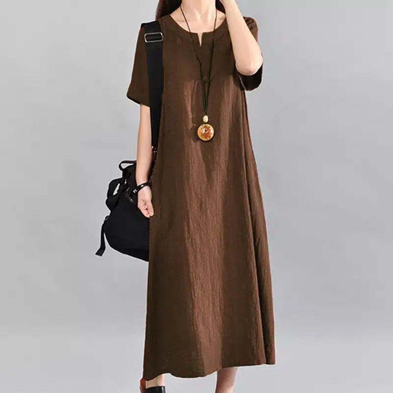 S-5XL Celmia Women Vintage Linen Dress 2019 Summer V Neck Short Sleeve Solid Pockets Casual Loose Midi Dress Oversized Vestidos 21