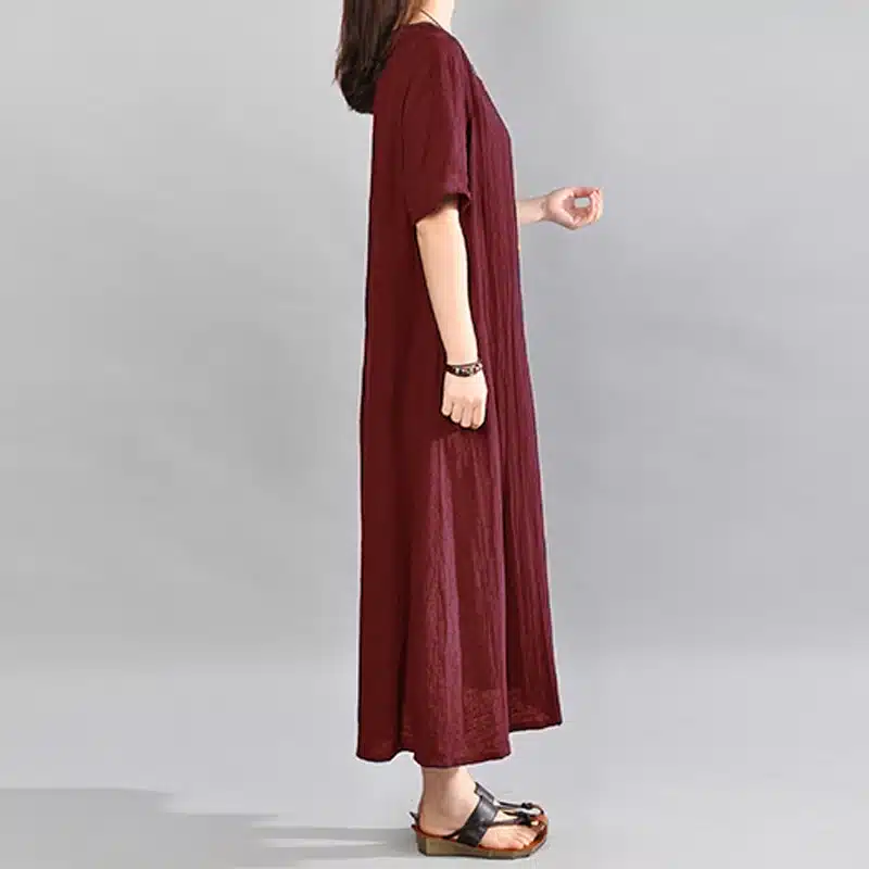 S-5XL Celmia Women Vintage Linen Dress 2019 Summer V Neck Short Sleeve Solid Pockets Casual Loose Midi Dress Oversized Vestidos 23