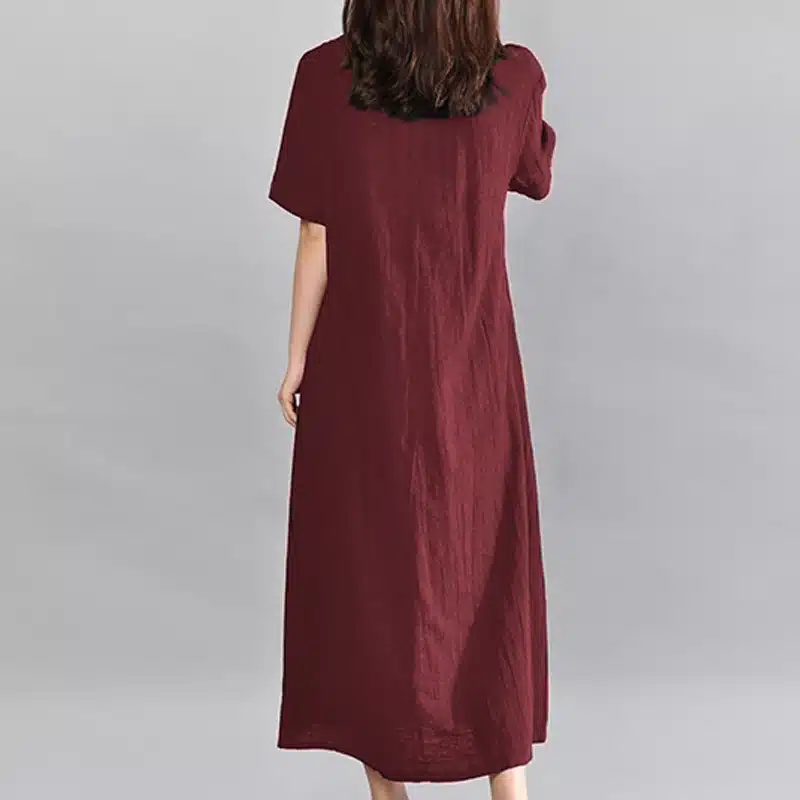 S-5XL Celmia Women Vintage Linen Dress 2019 Summer V Neck Short Sleeve Solid Pockets Casual Loose Midi Dress Oversized Vestidos 24