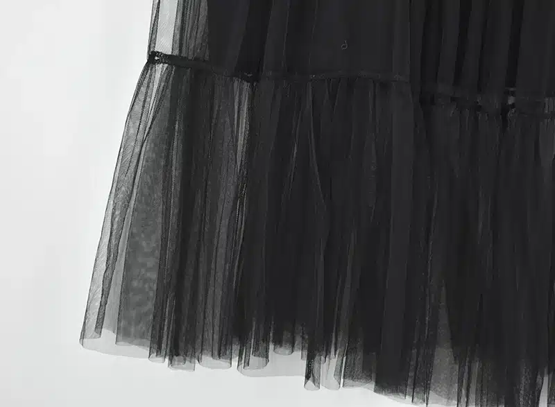 LANMREM Summer New Fashion 2019 Large Size Black Stitching Net Yarn Round Collar Short Sleeve Size Loose Dress Women 3361.5XL 19