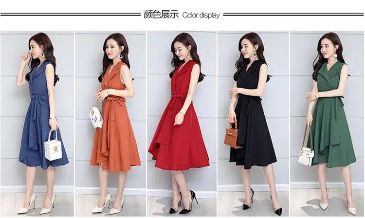 Saiqigui 2019 new fashion Summer Dress Sleeveless work OL women dress casual A-Lin v-neck Elegant dress vestidos de festa 12