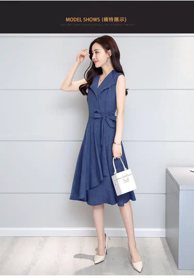 Saiqigui 2019 new fashion Summer Dress Sleeveless work OL women dress casual A-Lin v-neck Elegant dress vestidos de festa 13