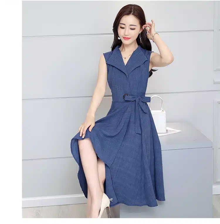 Saiqigui 2019 new fashion Summer Dress Sleeveless work OL women dress casual A-Lin v-neck Elegant dress vestidos de festa 15