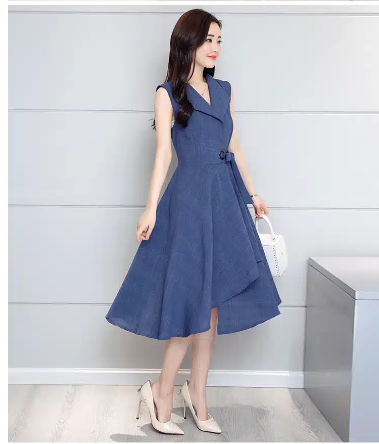 Saiqigui 2019 new fashion Summer Dress Sleeveless work OL women dress casual A-Lin v-neck Elegant dress vestidos de festa 18